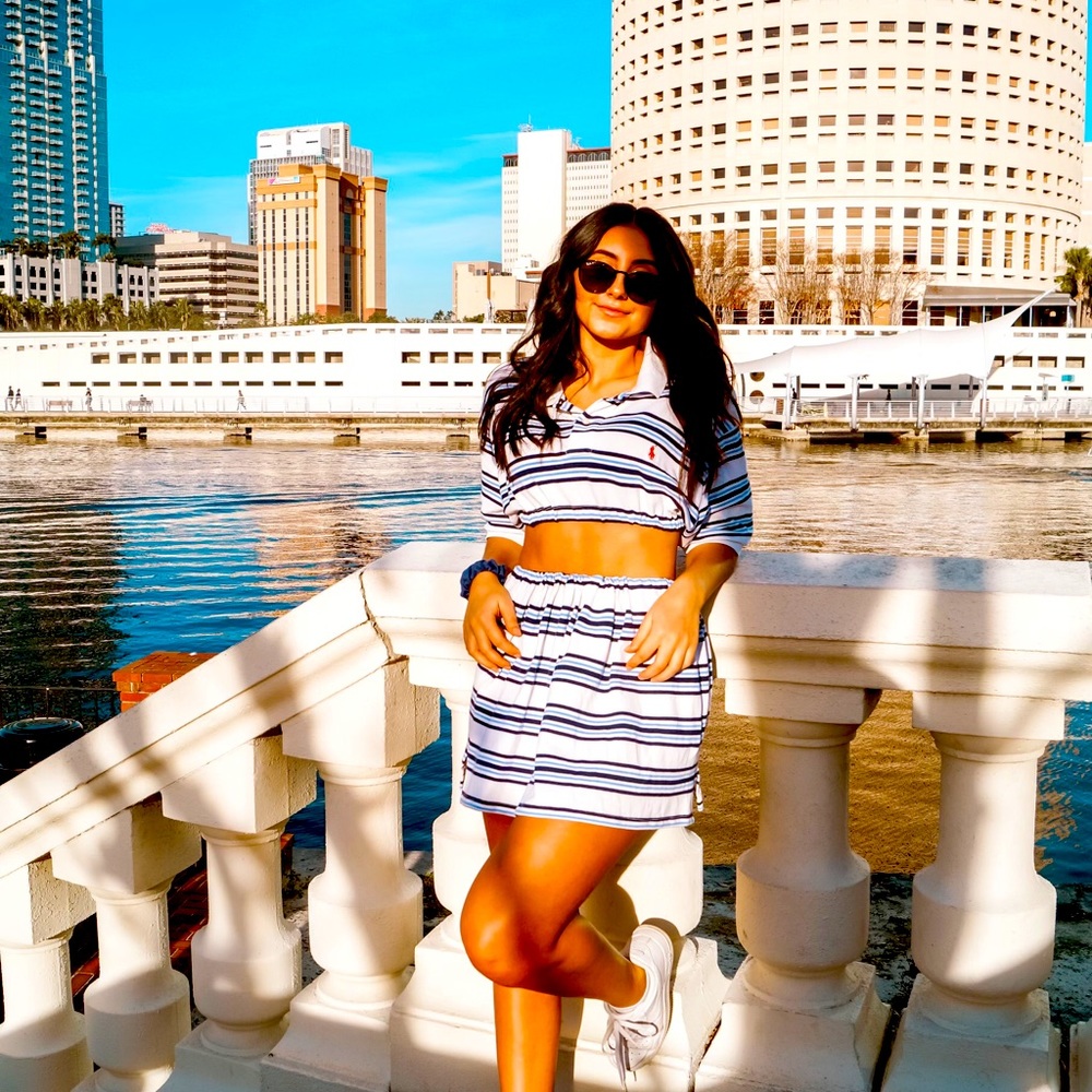Two piece polo cropped top and skirt